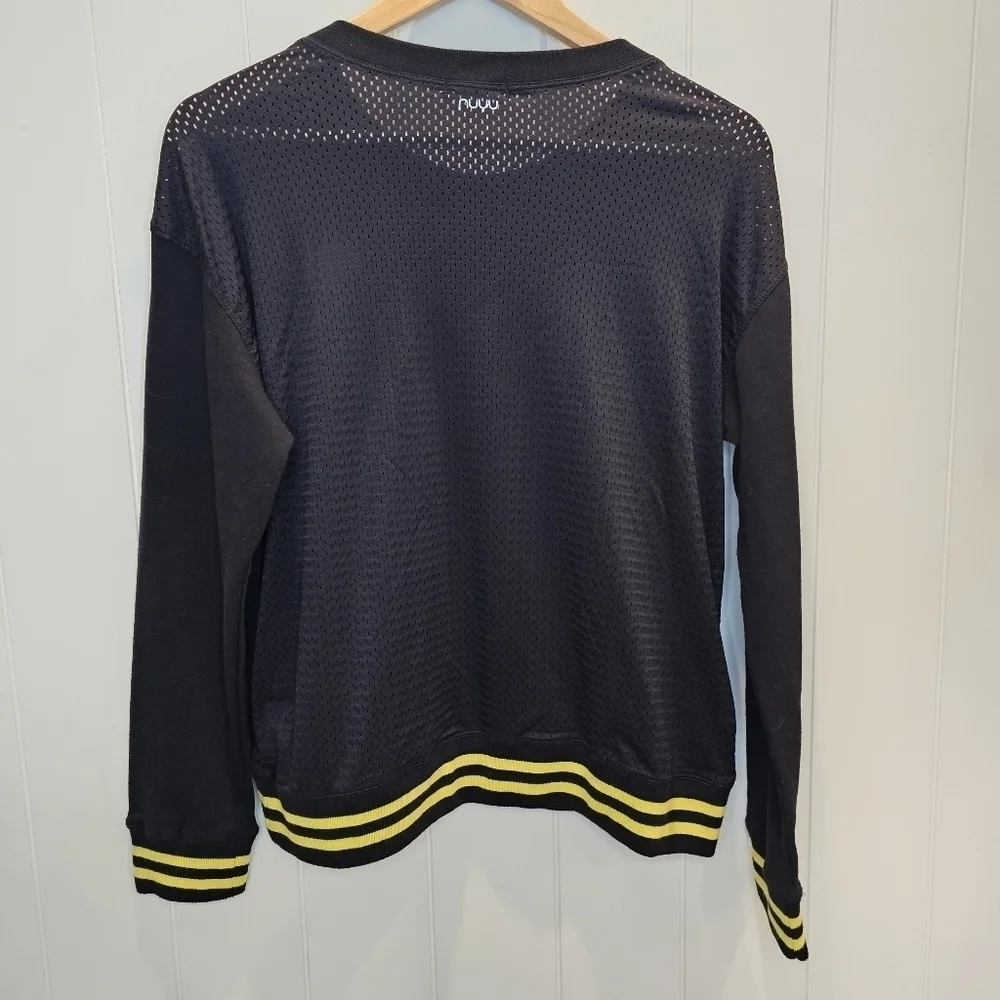 NUYU Hawkeyes Sweatshirt Women's Size Medium Black Embroidered Collage Mesh - Picture 4 of 9